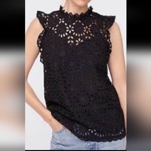 J. Crew Black Lace Eyelet Sleeveless Blouse